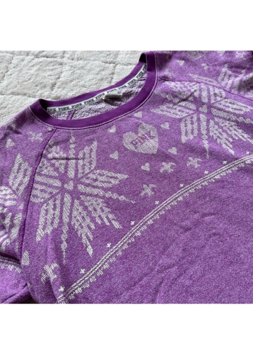 Victoria's Secret PINK | Lavender Fair Isle Snowflake Crew Sweater | Size Small - Picture 6 of 12